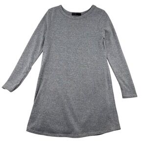 Brit & Bri Heather Grey Long Sleeve Soft Knit A-Line Mini Dress Cozycore M